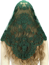 Triangle Catholic Chapel Mantilla Veils - Short Camellia Embroidery Latin Mass S