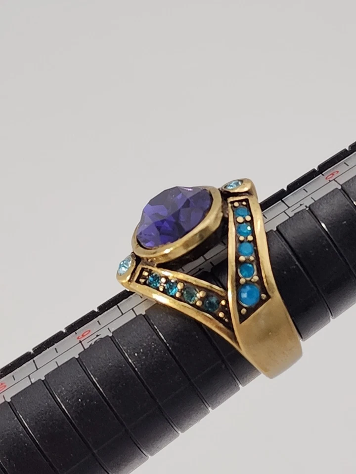 Signed Heidi Daus blue & purple rhinestone ring size 8 - Image 3 of 4