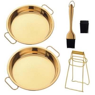 2 PCS Stainless Steel Steaming Tray Set Rice Cake Steamer Pan Gold