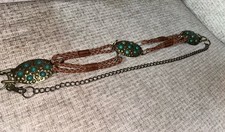 Chico's Belt Faux Turquoise Gem Gold Tone Link Adjustable Western Boho Belt