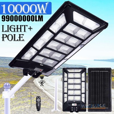 LED 10000W Solar Street Light Outdoor Commercial Sensor Lamp Dusk to Dawn Bright