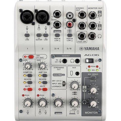Yamaha AG06MK2 6Channel MixerUSB Interface for IOSMacPC White