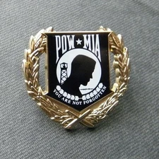 Awesome New 1" Brass Pow / Mia Badge and Wreath Metal Hat Lapel Pin