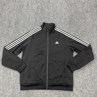 Adidas Track Jacket Mens Large Black Full Zip 3-Stripes Stand Collar BR1024