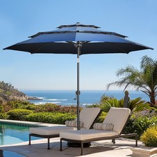 9 FT Patio Umbrellas 3-Tiers Outdoor Table Market Umbrella with Push Button T...