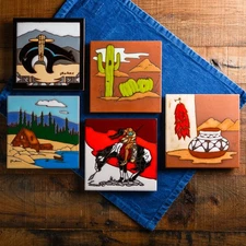 (5) 80s VTG Art Tile Southwestern Native American KUHNE Earthtones TEISSEDRE VG