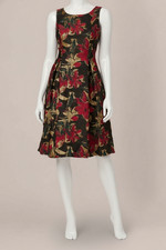 Adrianna Papell Women Red Black Floral Jacquard Lined Fit & Flare Dress Size 10