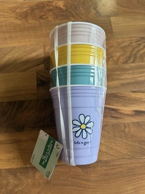 New! 4 Pc Life Is Good 16 Oz Reusable Cups w/ Daisies Spring Summer Flowers NWT
