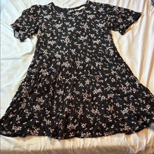 Abercrombie  Fitch Retro Short Black Baby Doll Dress with Floral Accents Small