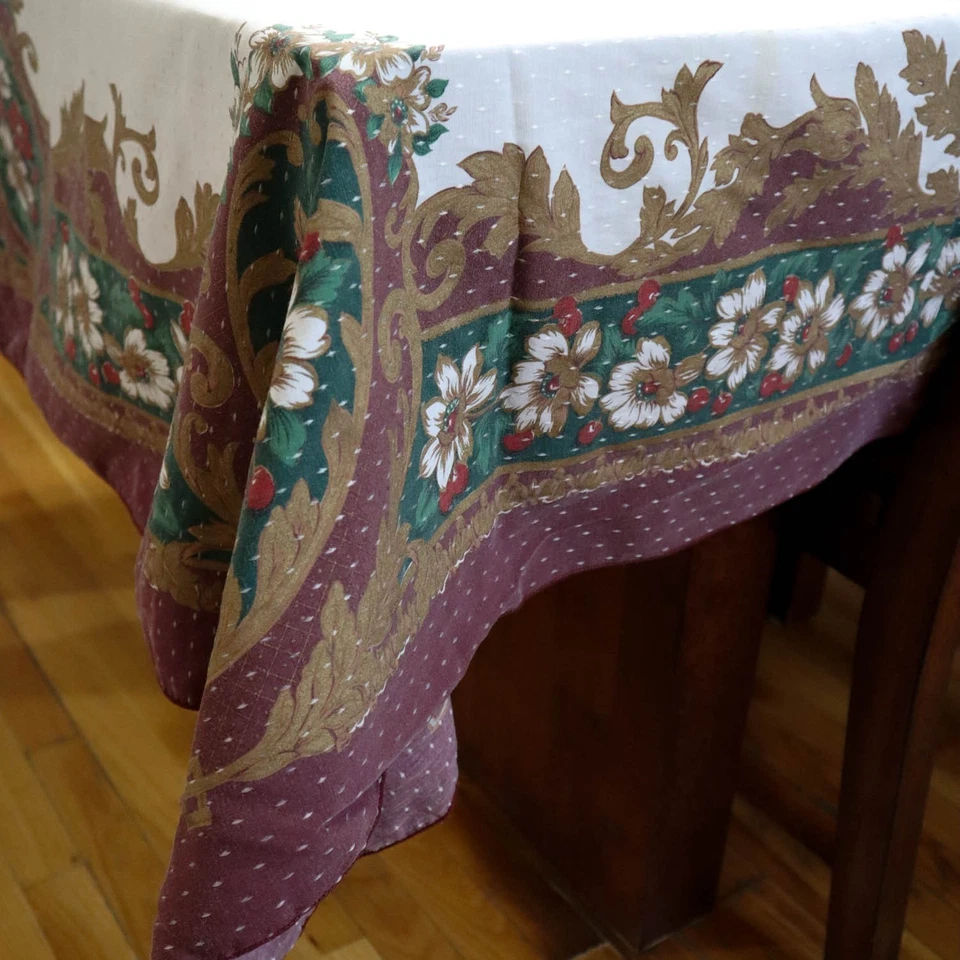 圣诞花卉大号矩形桌布装饰勃艮第金色 60 x 104 — 第 4/4 张图片
