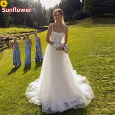 Elegant Princess Wedding Dresses Square Neck Spaghetti Strap A-Line Bridal Gowns