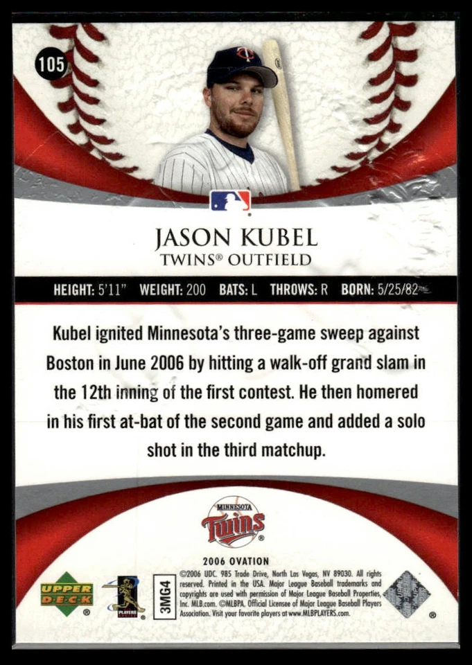 2006 Upper Deck Ovation #105 Jason Kubel #/999 - Image 2 of 2