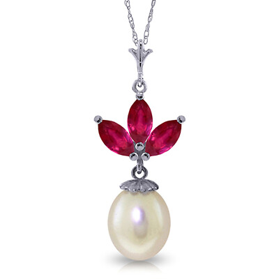 4,75 ctw 14K massives Weißgold feine Halskette 20'' Perle Rubin