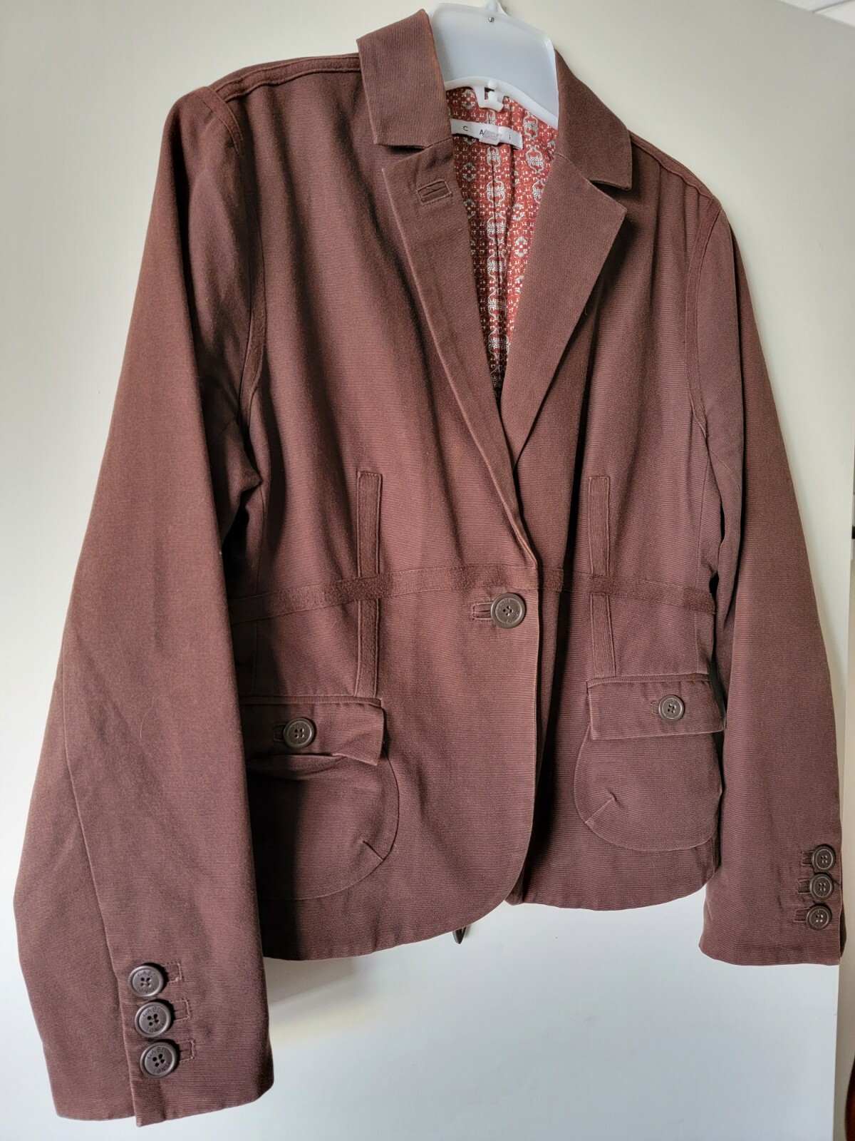 CAbi Solid Brown One Button Tie Back Collar Coat … - image 5