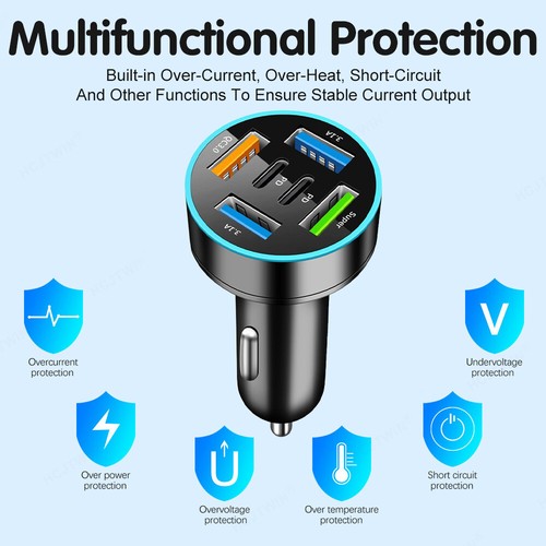 Car Fast Charger Adapter 6 USB Ports PD QC3.0 for iPhone Samsung Cell Phones - Picture 10 of 19