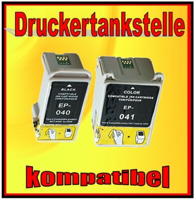 2x komp.Patrone für EPSON STYLUS C62 CX3200 ersetzt T040 T041 Seiko CDP 2500 TOP
