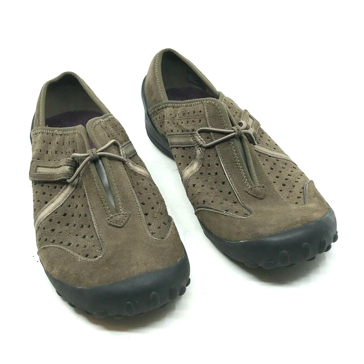 CLARKS COLLECTION Women s Hook Loop Brown Suede Shoes Non Slip Size 10W S14