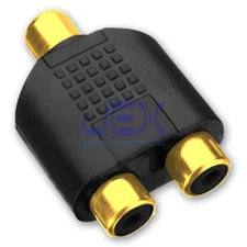 Gold Female RCA Phono to Twin Female RCA Y 2-Way Audio/Video Splitter Adapter