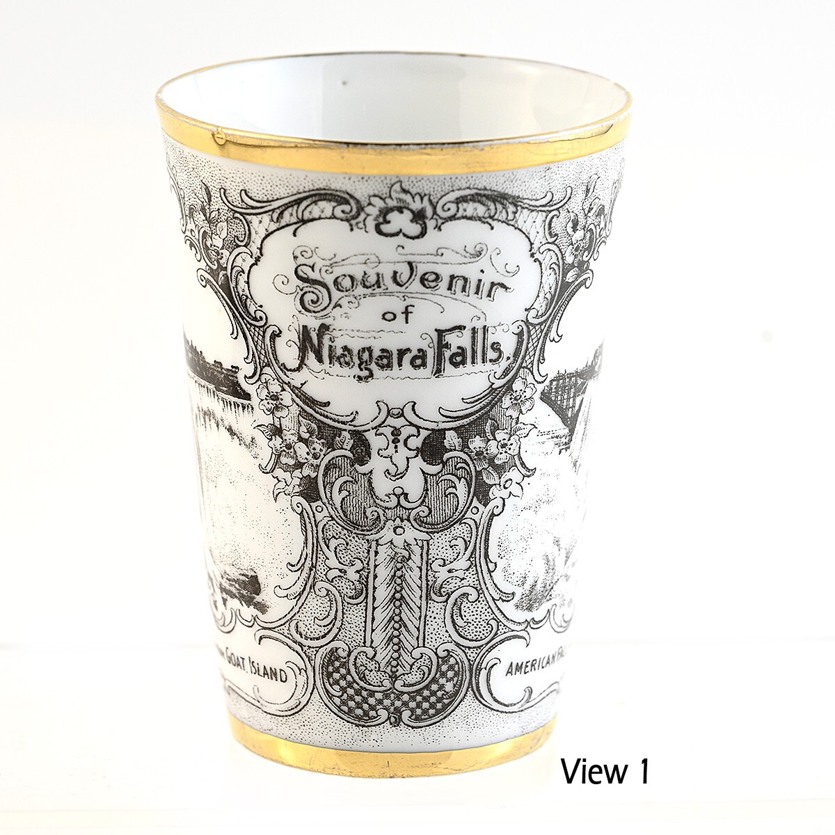 Niagara Falls Souvenir White Porcelain Tumbler Victoria Carlsbad Austria Antique