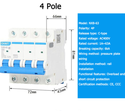 NXB-63 Miniature Circuit Breaker Type C Disconnector 1/2/3/4 Pole