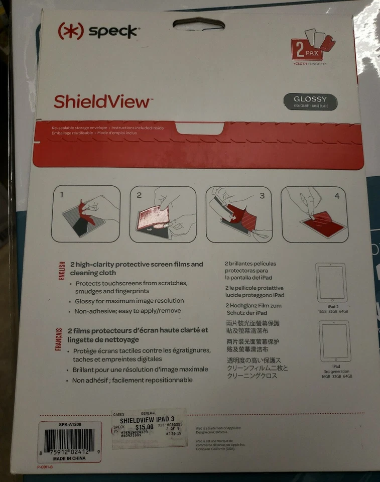 SPECK ShieldView GLOSSY Screen Protector Film Apple iPad 2 3  SPK-A1208 - Image 2 of 2