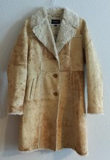 Express Genuine Leather Faux Fur Lining Button Trench Coat Size M Euc Unique!