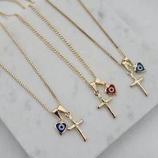 18K Gold Filled Evil Eye Necklace, Good Luck Energy Protection Necklace