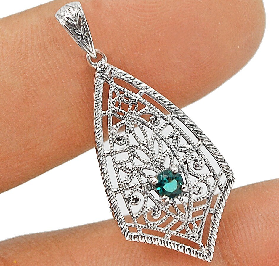 Natural Apatite 925 Solid Sterling Silver Victorian Style Pendant Jewelry AB1120