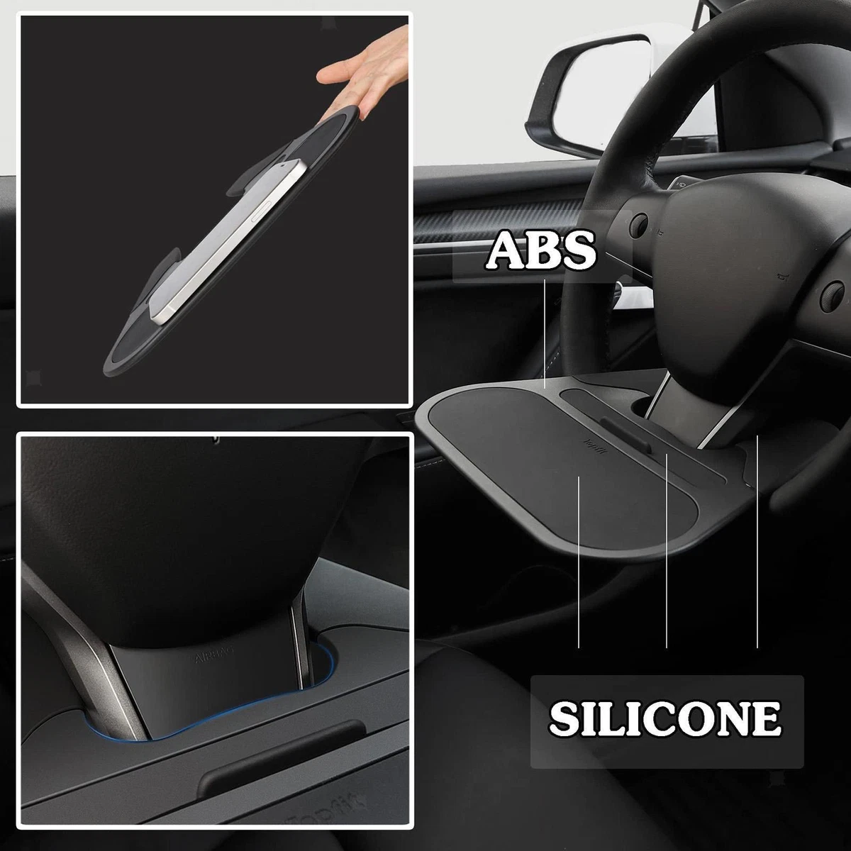 Black Steering Wheel Tray Eating Food Table Car Mount Storage