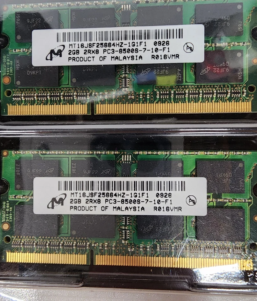 Micron 4GB 2 x 2GB 2Rx8 PC3-8500s-7-10-F1 RAM MEMORY  MT16JSF25664HZ-1G1F1 - Image 3 of 3