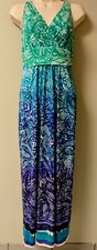 Chaps Tie-dye Maxi Dress S/P Teal,Blue,Purple,White Tropical Vibe Mint Condition