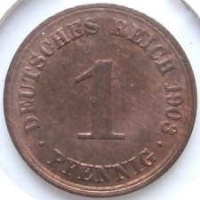 Coin German Empire Kaiserreich 1 Pfennig 1903 A in Uncirculated