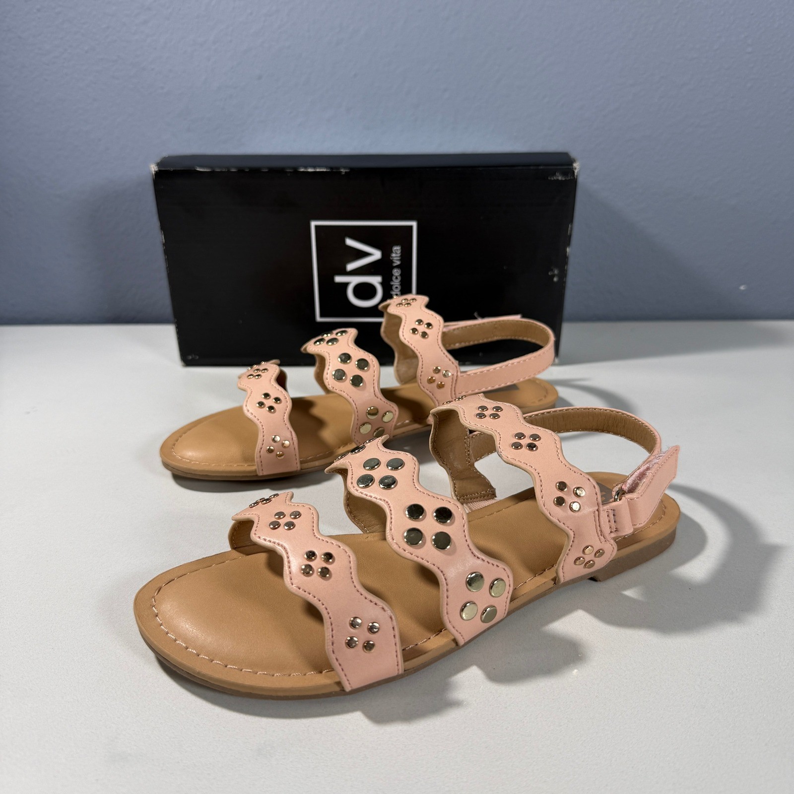 DV by Dolce Vita Girls Cameryn Pink Studded Scalloped Slingback Sandals Size 4