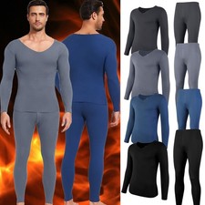 Mens V-neck Thermal Underwear Set Long Johns Autumn Winter Shirt and Pants Set