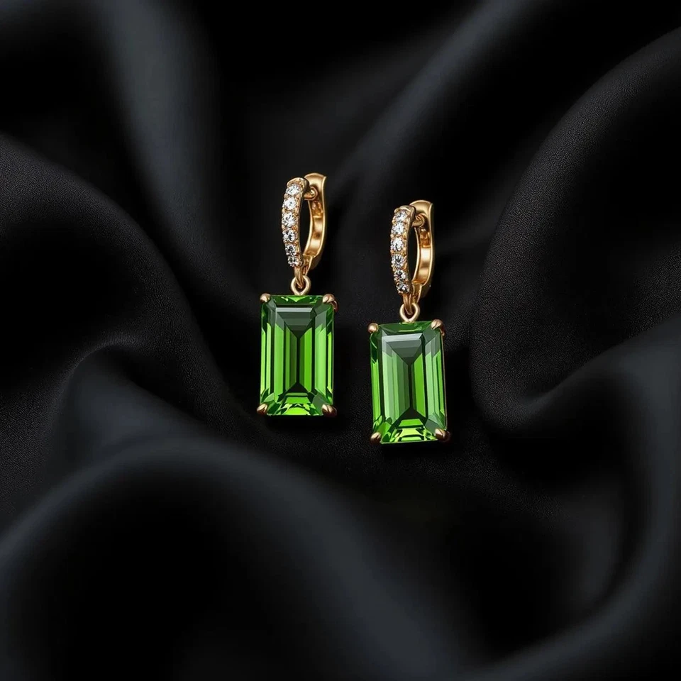 2Ct  Emerald Cut Lab Created Emerald 14K YellowGold Plated Women's Drop Earrings - Image 2 of 3
