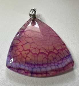 Authentic 18K Gold Plated Silver Purple Dragon Agate Trillion Triangle Pendant Signed