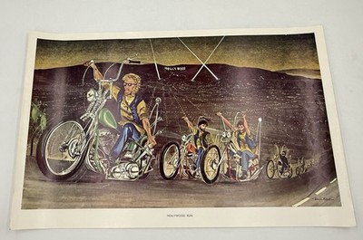 HOLLYWOOD RUN David Mann Vintage Biker Art Poster Original 11.5x18