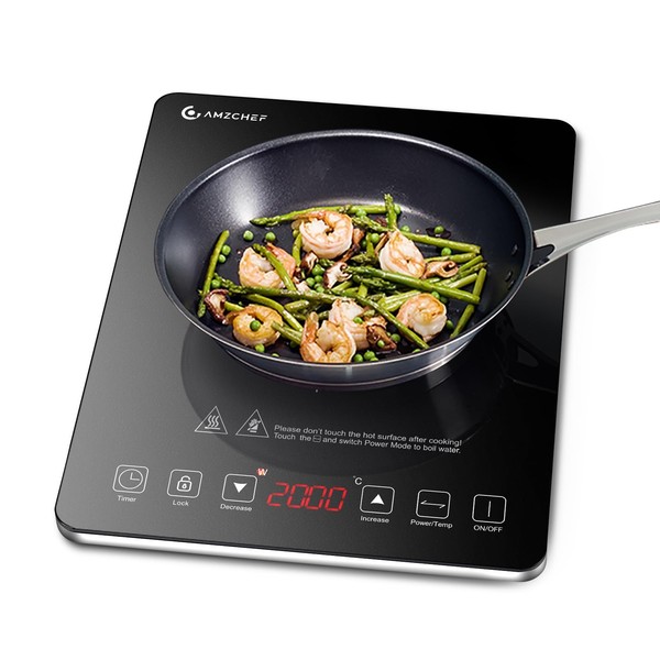 Amzchef Induktionskochfeld 1 Platte 2000W Mit Touch Bedienung, 3-Stunden-Timer-image