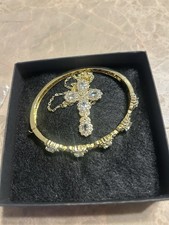 Gold Tone Hinged Bangle Bracelet w/ Round Cle...
