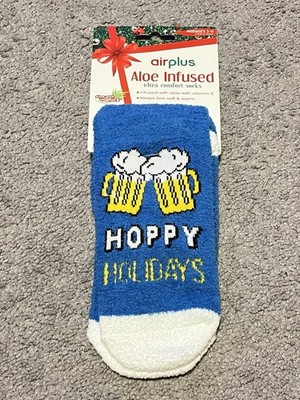 AirPlus Aloe Infused  Hoppy Holidays  Beer Comfort Socks Size 5-11 - New!