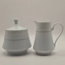 Vintage Crown Ming Royal Palm Sugar Bowl w/ Lid and Creamer Set