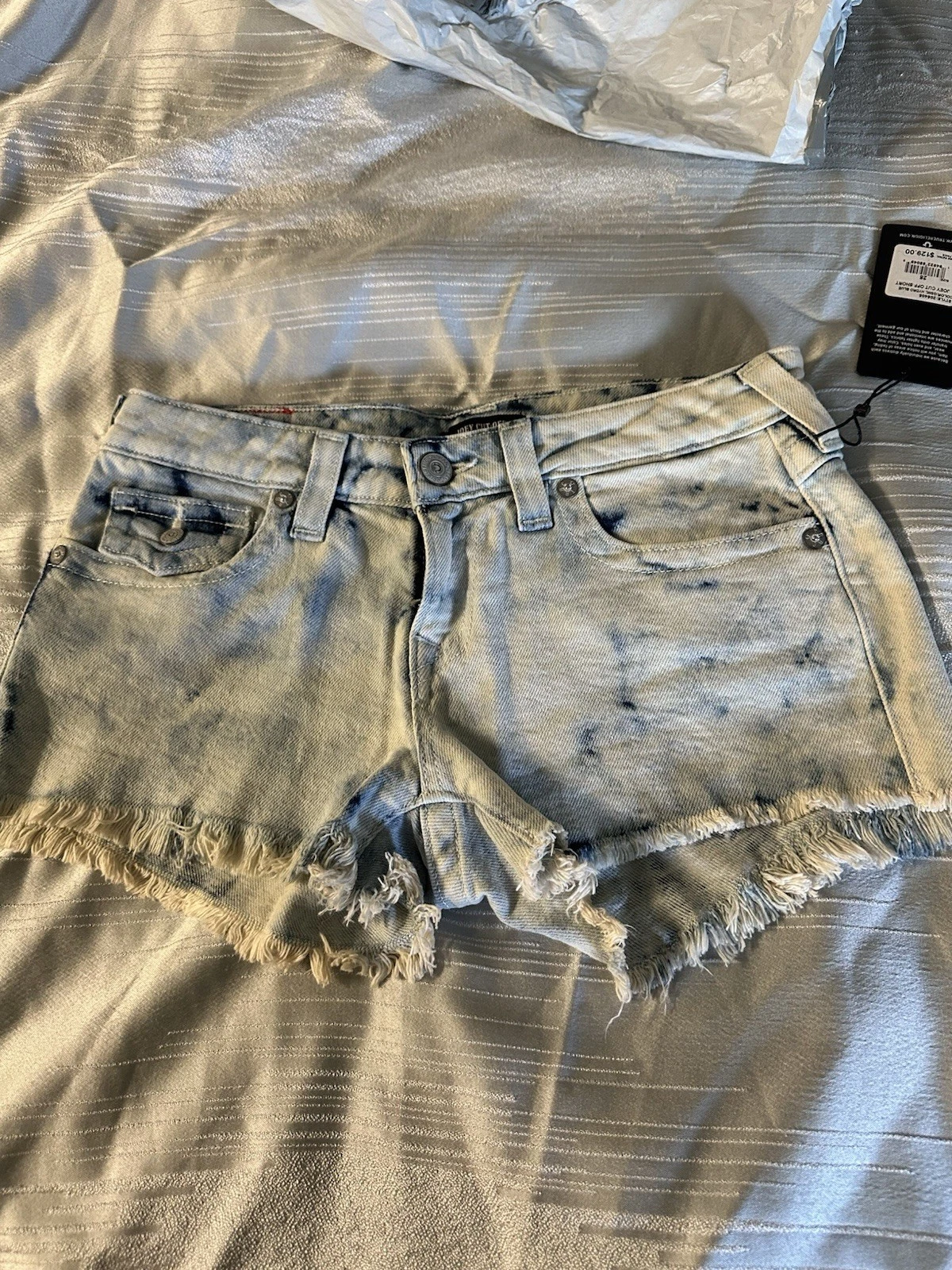 True Religion Hydro Blue Joey Cut-Off Shorts w/ Women’s 28 Made In USA