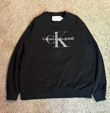 Calvin Klein Jeans Black CK Logo Crew Neck Pullover Sweatshirt Men s L
