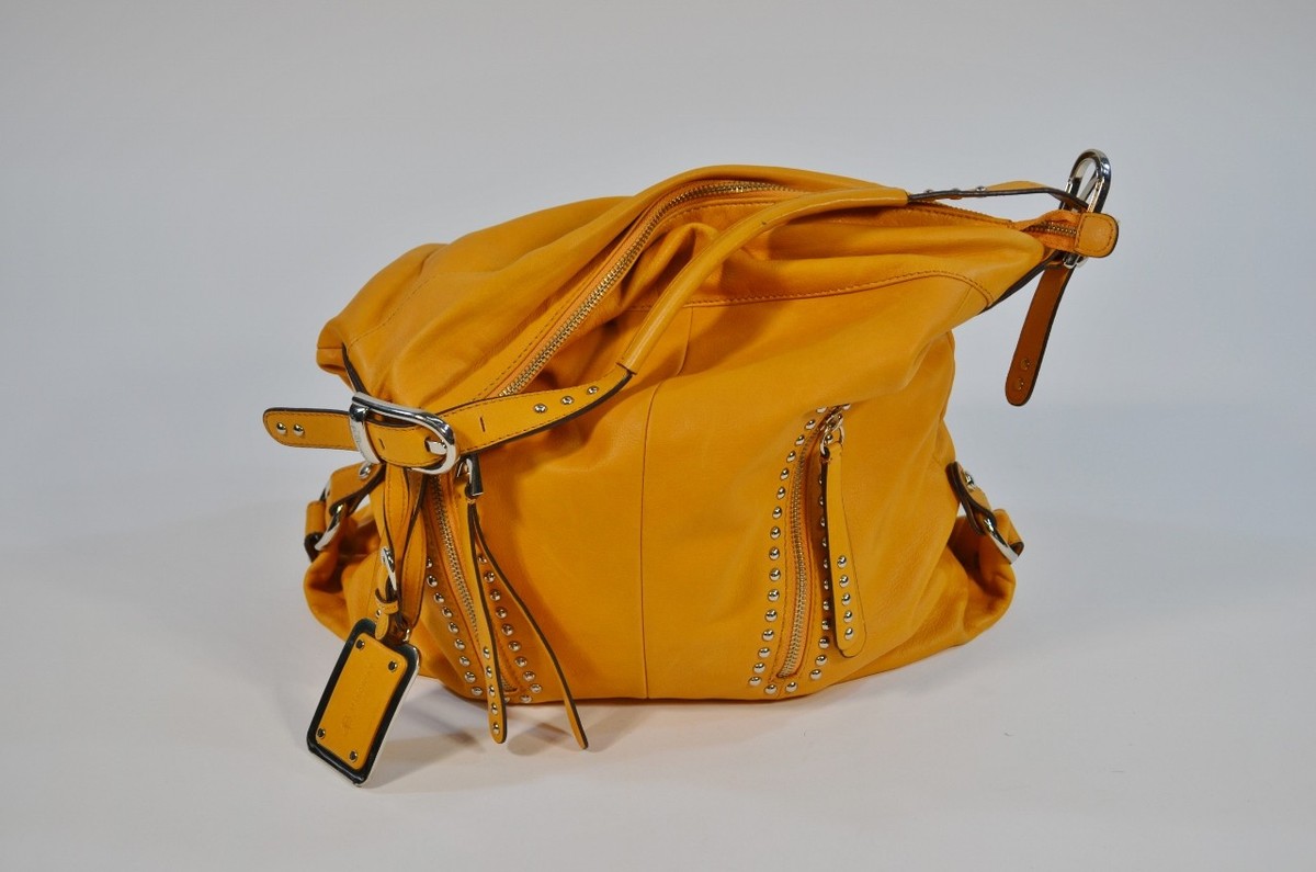 B. Makowsky Soft Leather Mustard Yellow Orange Zippered Hobo  display picture 1