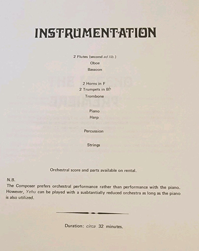 YEHU A CHRISTMAS LEGEND Songbook Pagent 1975 Opera Play Holiday Music Songs 