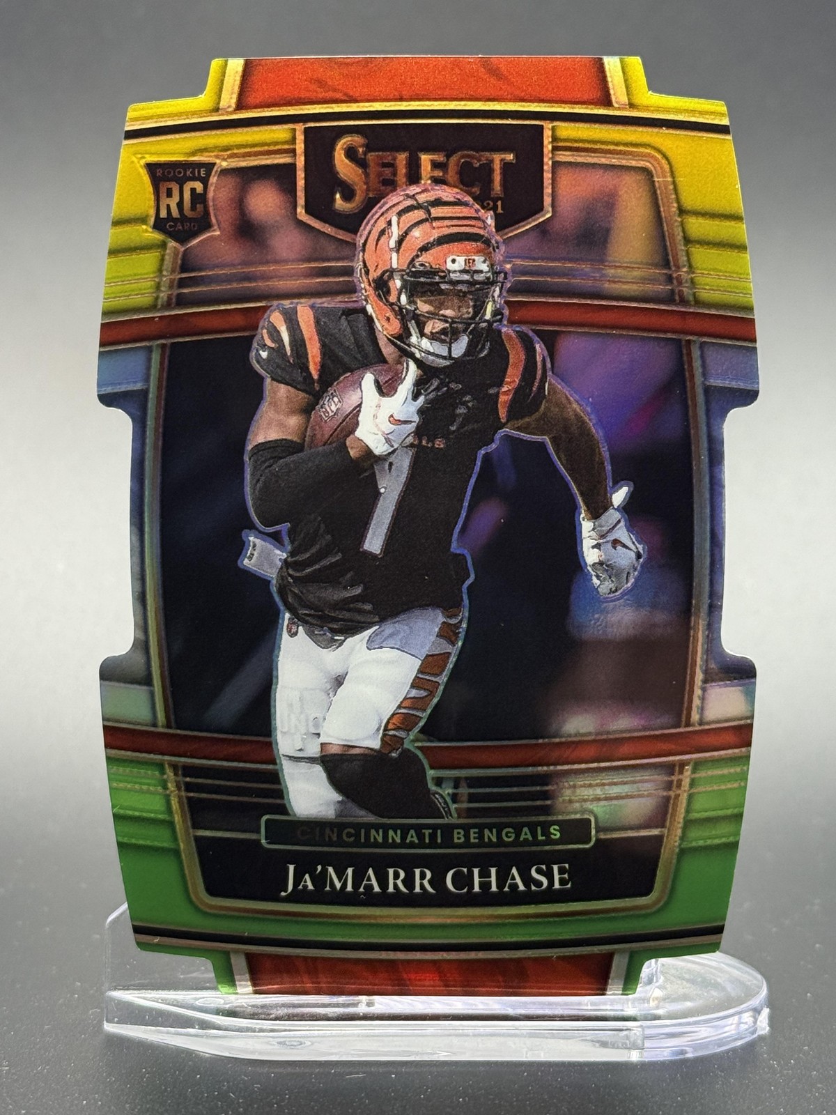 Ja'Marr Chase 2021 Panini Select #47 Green Yellow Prizm Die Cut Rookie Bengals