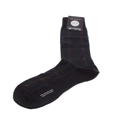 Pantherella NWT Winsford Dress Socks Size M in Navy Blue Plaid Wool Blend