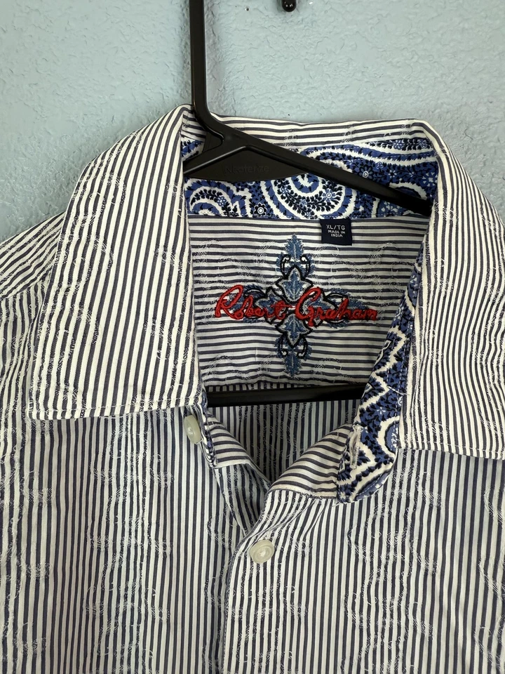 Robert Graham Shirt Mens XL Paisley Embroidered Stripe Long Sleeve Unique Casual - Image 4 of 4