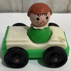 Fisher Price Little People Girl w/ Brown Hair & Freckles Green & Car Plastic VTG