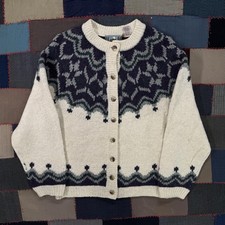 Vintage 90s Nordic Ski Cardigan Sweater Boxy Distressed Knit Cozy Grunge Cabin